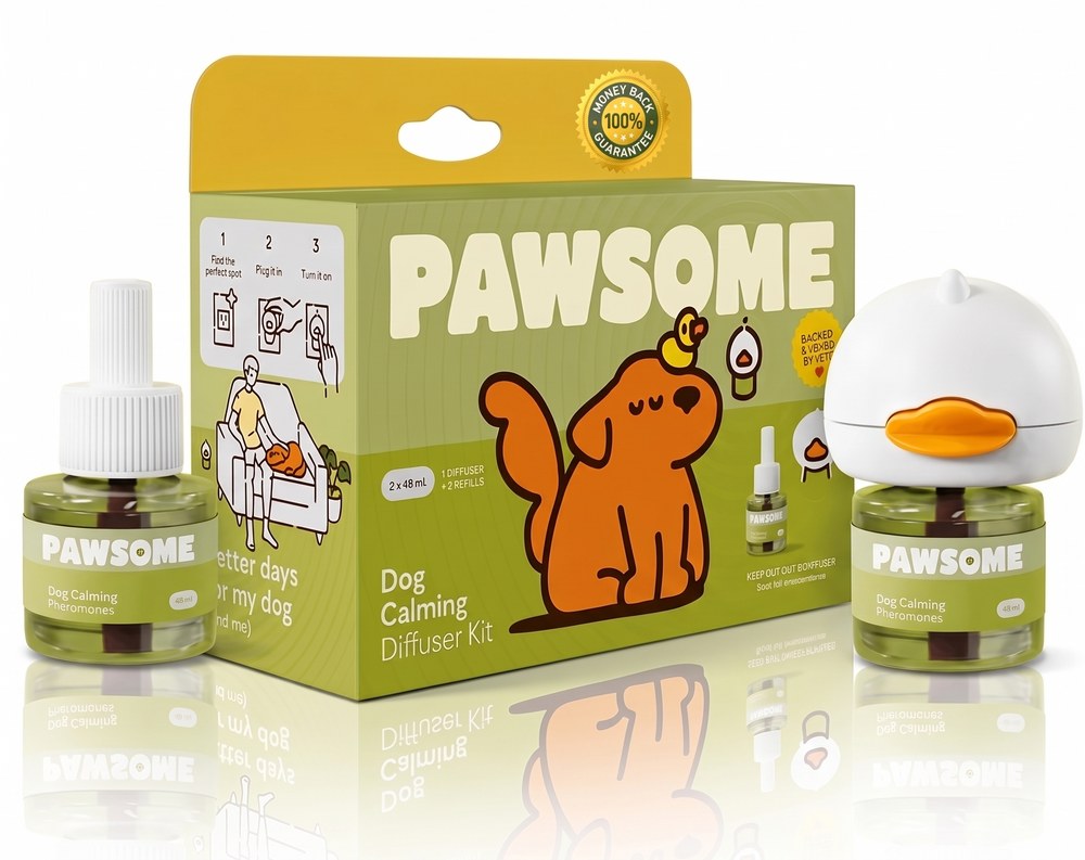 Pawsome diffuser kit with 30-day guarantee badge